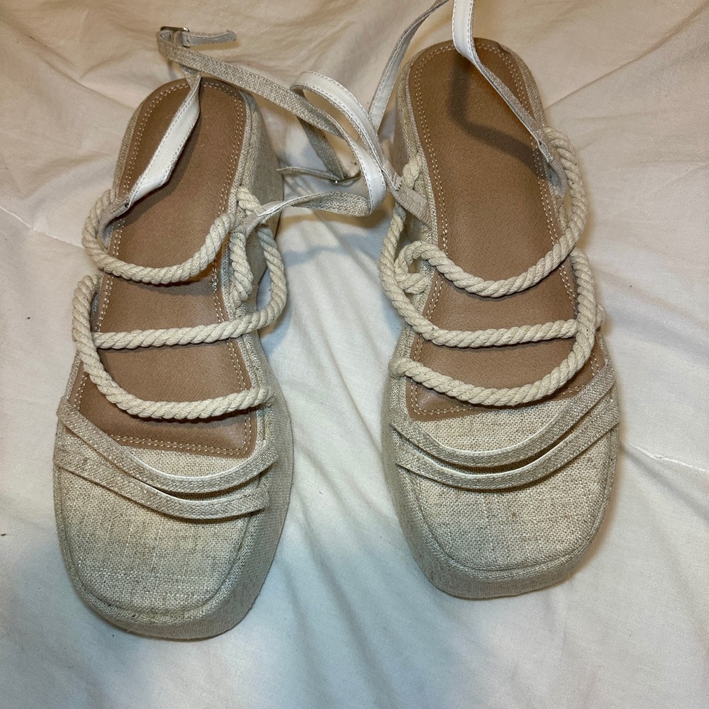 ASOS DESIGN Tari rope strap wedge platform sandals in natural Beige Size 10 NWOT